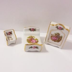 Limoges France Miniature Porcelain Courting Couple Bedroom Bed Armoire Love Seat
